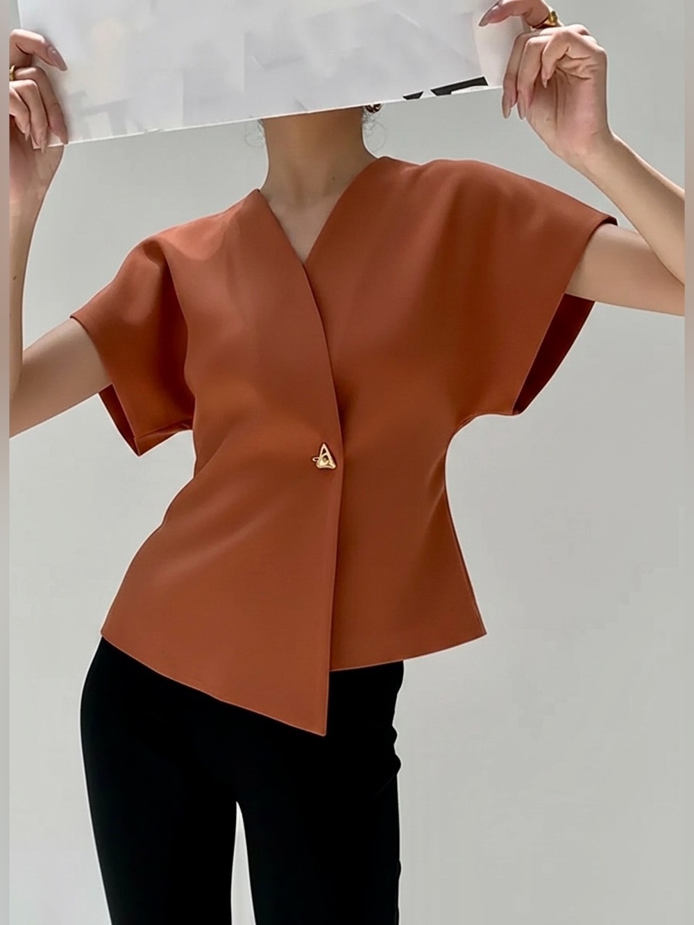 Commense Trendy V-Neck Button Down Blouse - Picture 2 of 7